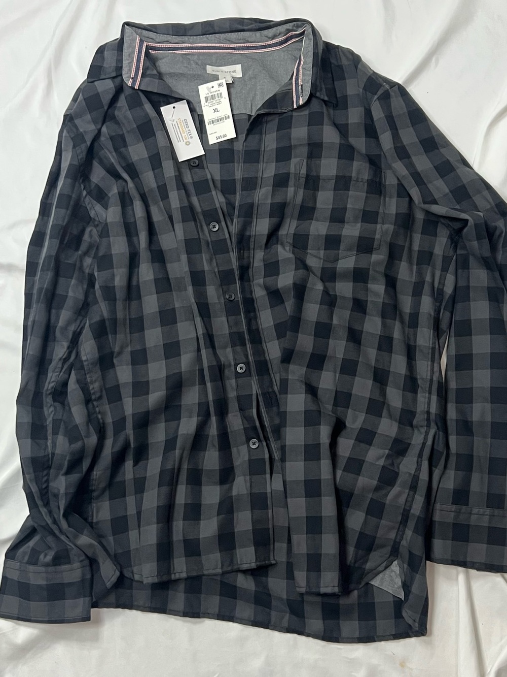 Sun + Stone Men's Black & Charcoal Plaid Button-Down Shirt